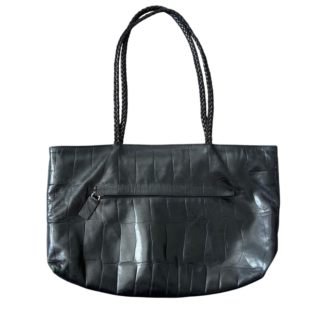 Falor Le Borse Crocodile Embossed Leather Shoulder Bag‎ Black Made in Italy